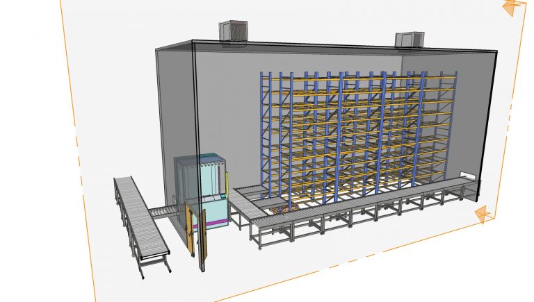 Render 3D de la cámara industrial automatizada de tratamiento de desechos con insectos desarrollada con los nuevos servicios de marcado CE y homologación de Métrica6 en 2019