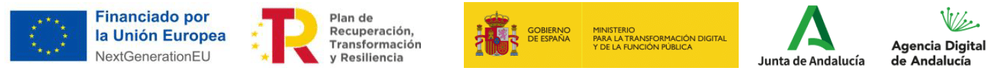 Logos institucionales del programa RETECH: Unión Europea NextGenerationEU, Plan de Recuperación Transformación y Resiliencia, Gobierno de España, Junta de Andalucía y Agencia Digital de Andalucía
