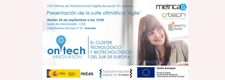 Banner de Métrica6 presentando la plataforma Agile en el Smart City Cluster ARENA 2019 – innovación en ciudad inteligente, I+D+i y consultoría tecnológica