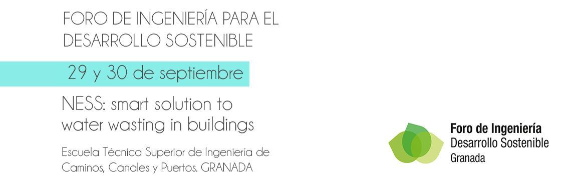 Cartel del ESDForum Granada 2016 con la ponencia de Métrica6 sobre NESS smart solution to water wasting in buildings – foro de ingeniería para el desarrollo sostenible